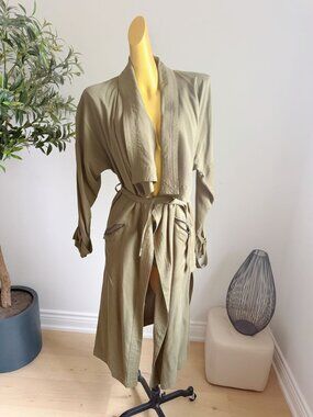 Olive Green Longline Trench Coat | Draped Belted Duster